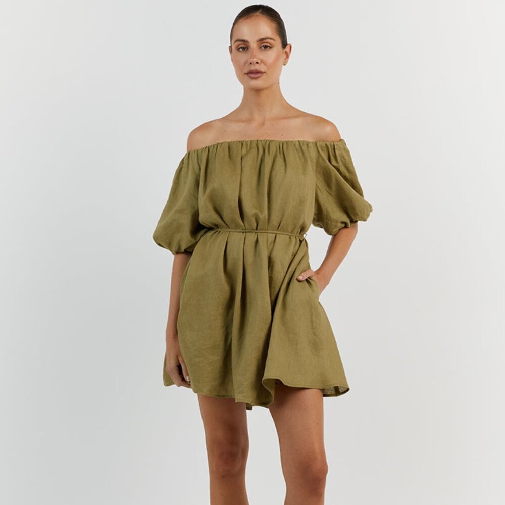 DISSH Penelope Olive Linen Mini Dress | Size: US 2